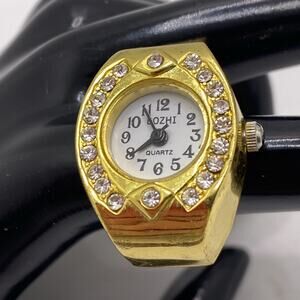 Vintage Fashion Gold Rhinestone Ring Watch Works New Battery